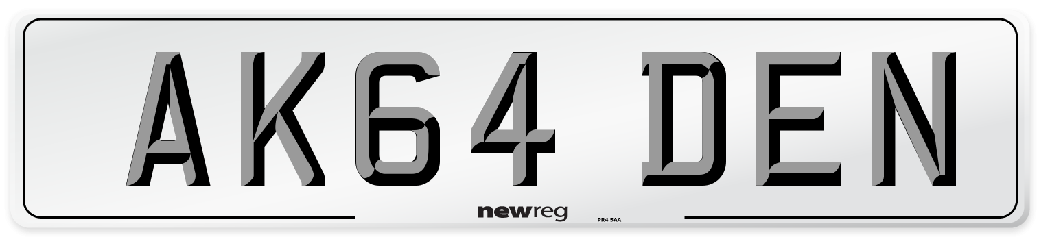AK64 DEN Number Plate from New Reg